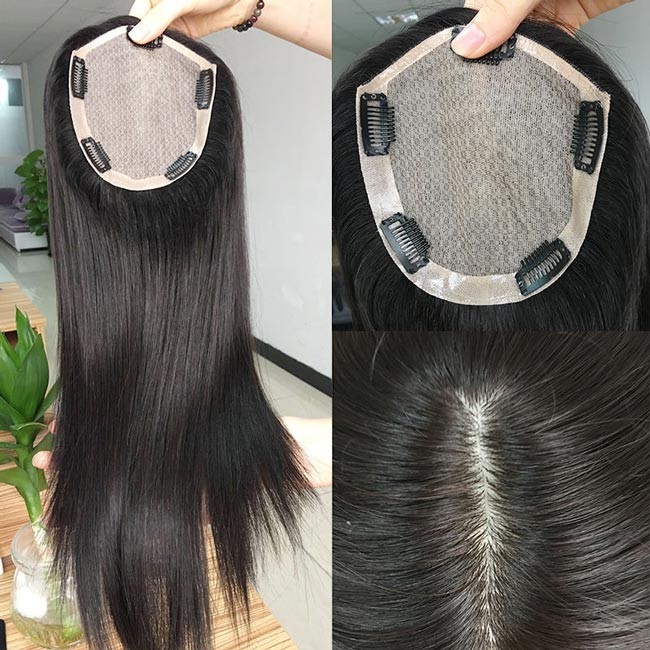 Natural Black Permanent Women's Toupee Wigs Topper Human Hair Prosthesis Replacement