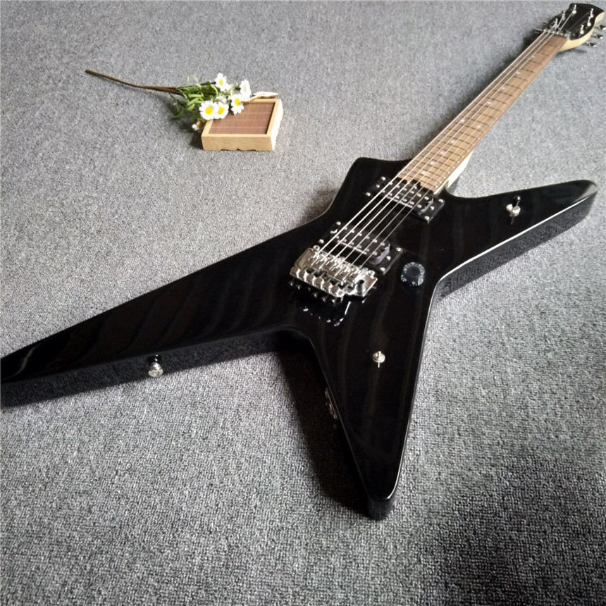 7 strings Blue electric guitar in black