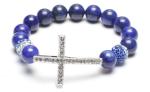 Cross Bracelet, Crystal Pave Argil Beads,Lapis Lazuli Rounds