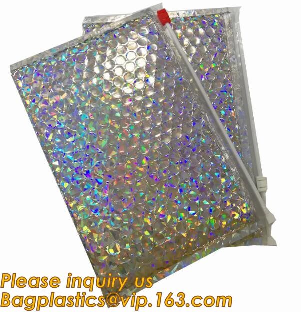 Cosmetic Pink Slider Padded Bag/Silver k Bag With Bubble,Padded Envelopes Cheap Aluminium Foil k Holographic