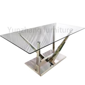 Quality Silver Series Low Dining Table Glass 201 Stainless Steel Living Room Hotel Furniture wholesale