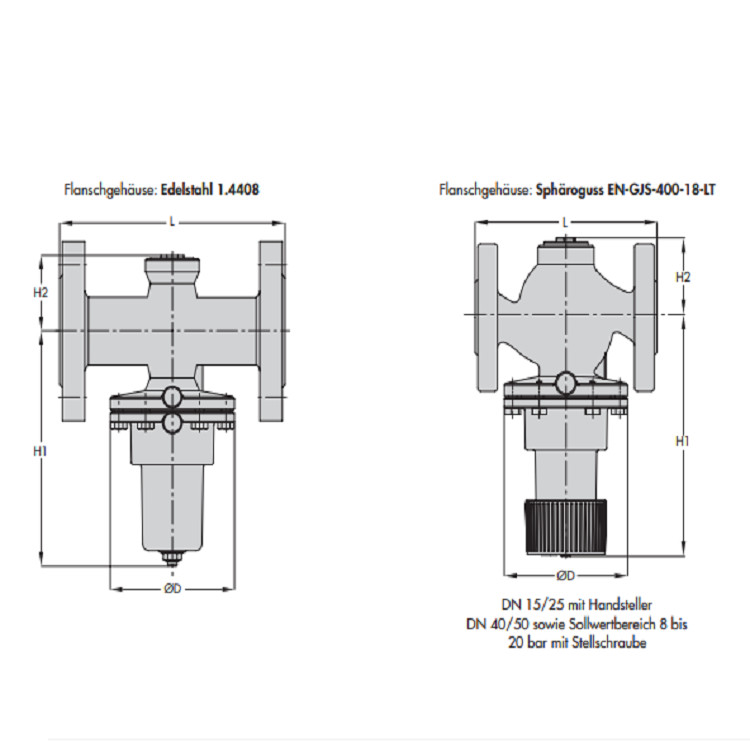 44-0 B-DIN Steam Pressure Reducing Valve With PN 25 Pressure Rating Stable Performance