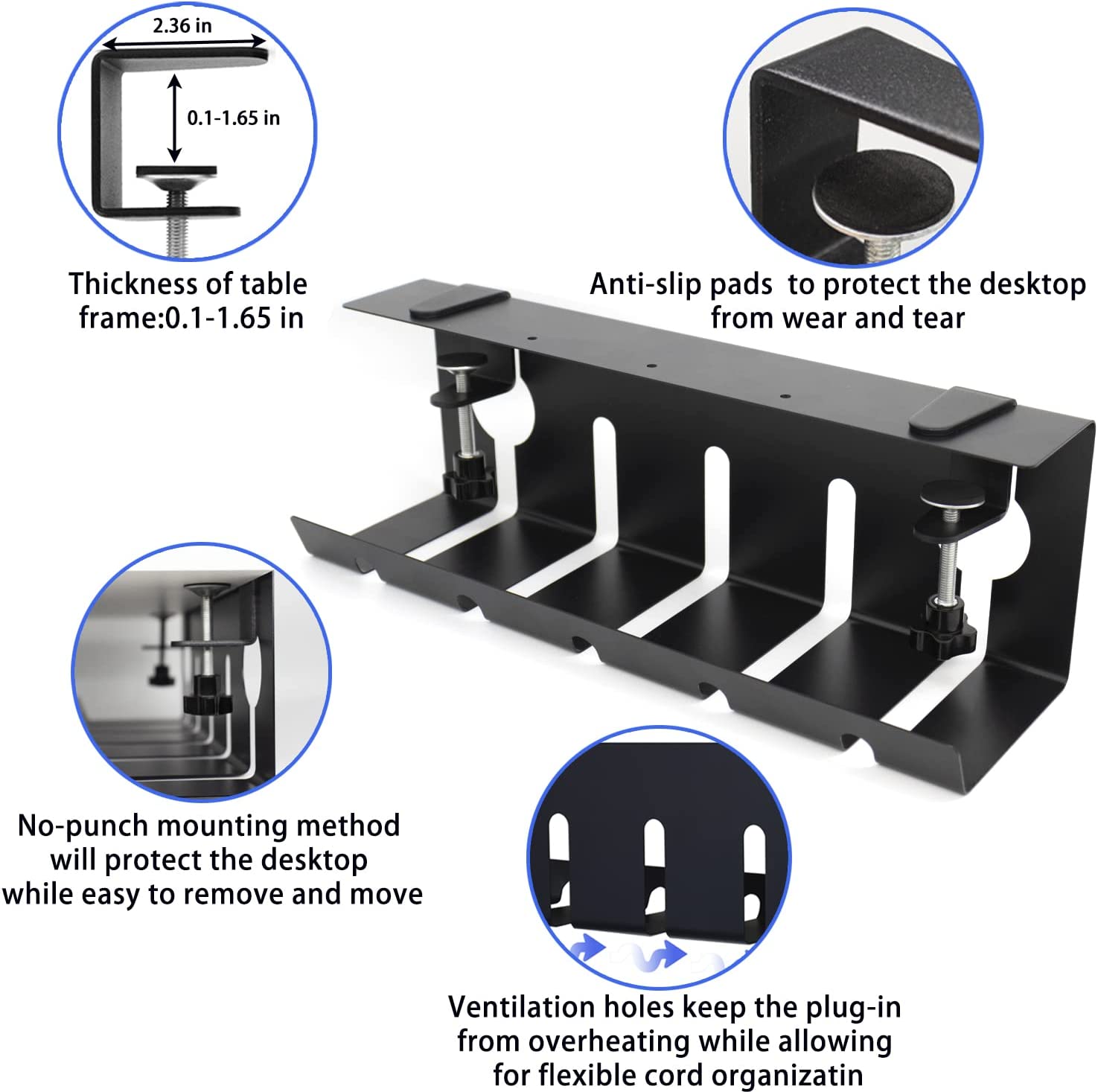 Metal Cast Iron Under Desk Cable Management Tray Pack of 2 for Neat Cord Storage