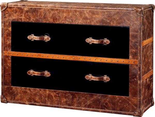 Durable Vintage Leather Trunk , Leather Storage Chest Trunk Steel Drawer Hotel