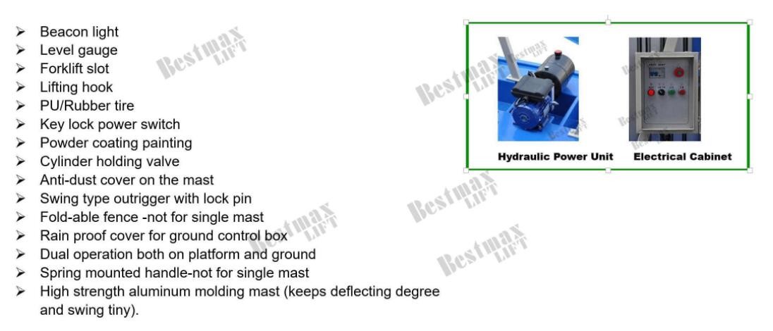 Mobile Single Mast Electric Vertical Lift 10m Platform Height 130kg Load Capacity