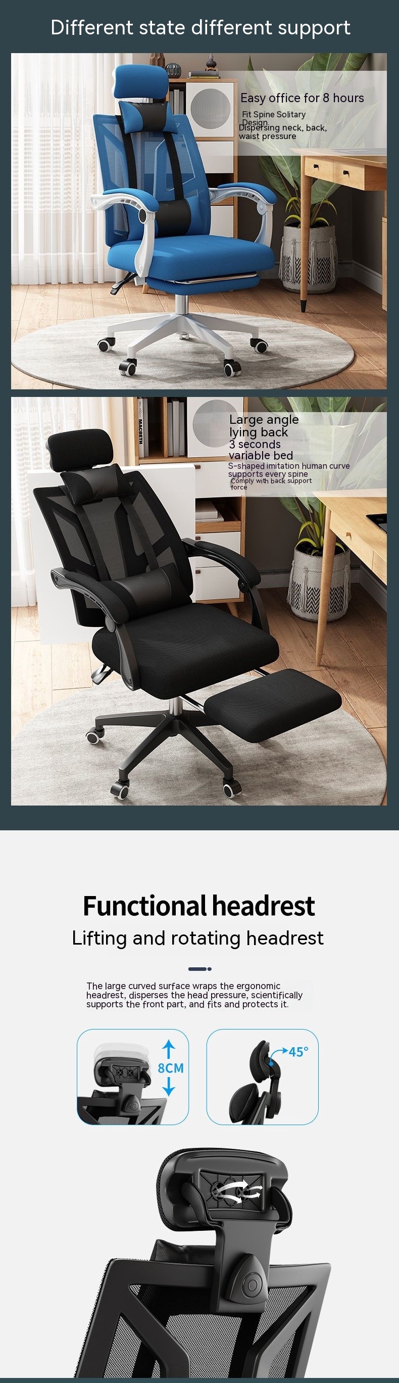 High Back Mesh Rolling Swivel Reclining PC Chair Metal Gaming Chair for Home Office