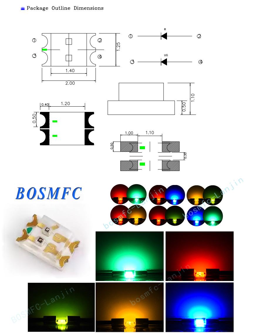 Durable 0805 Bi Color SMD LED Emitting Diode Red And Green Surface Mounted 2012 20mA