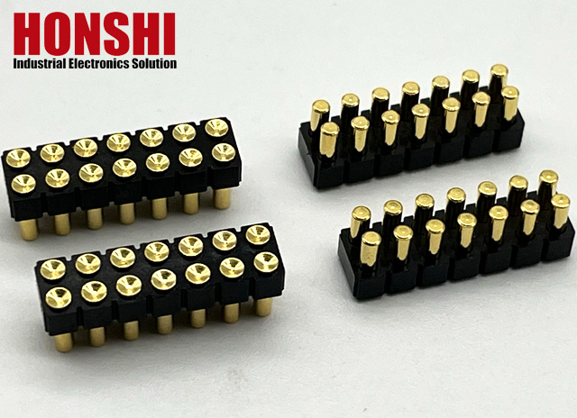 2.54mm High Current Pogo Pin Connector Female 2x7P Gold Plated H2.5 SMT Type For PCB
