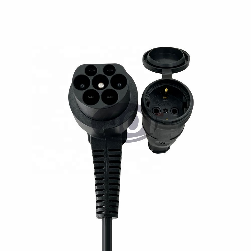 Black EV Adapter Type 2 Male 16A 1 Phase 1 Schuko Socket 0 5M Charger Cable for Electric Motorcycle Anti Theft Cable Black