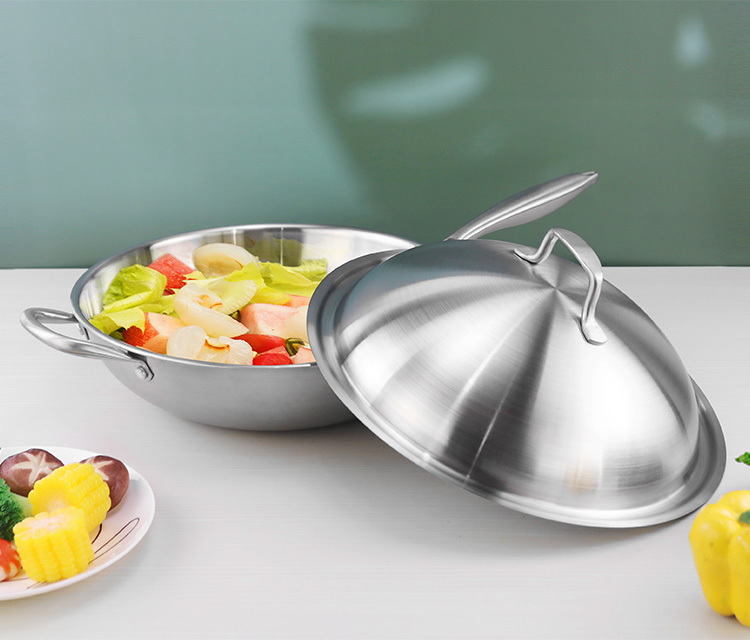 High Quality Cooks Standard Silver Fry Pan Stainless Steel Multi-Ply Clad Wok with High Dome lid