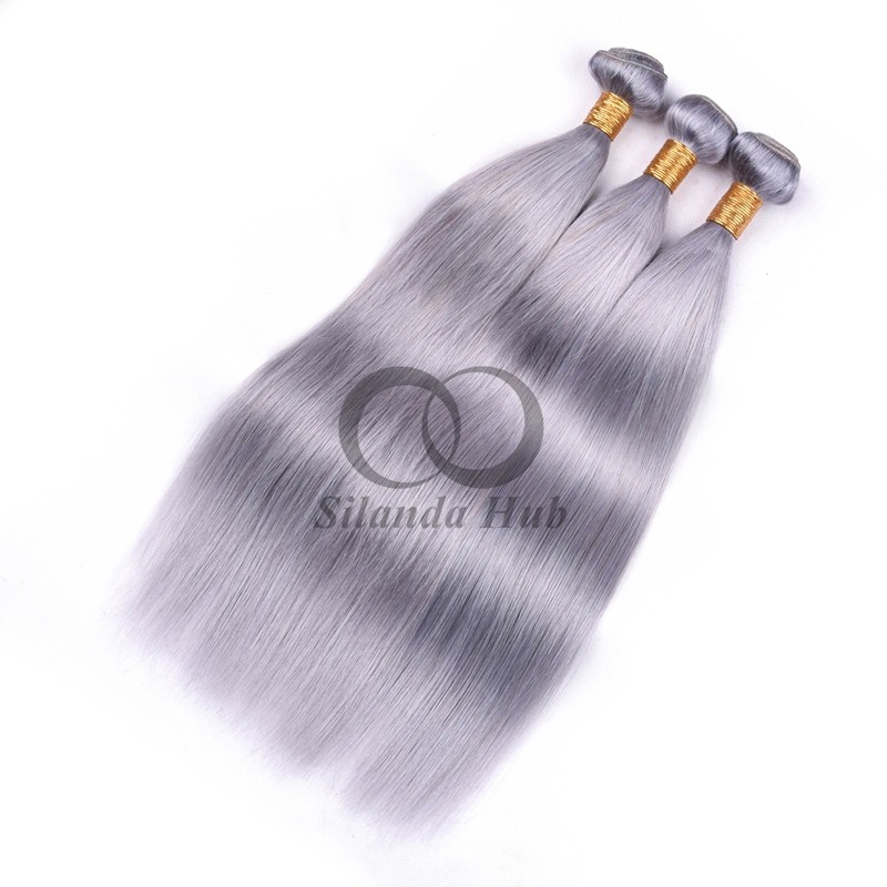 Grey Straight Remy Human Hair Bundles Sew In Weave Bundles Brazilian Bundle Deals