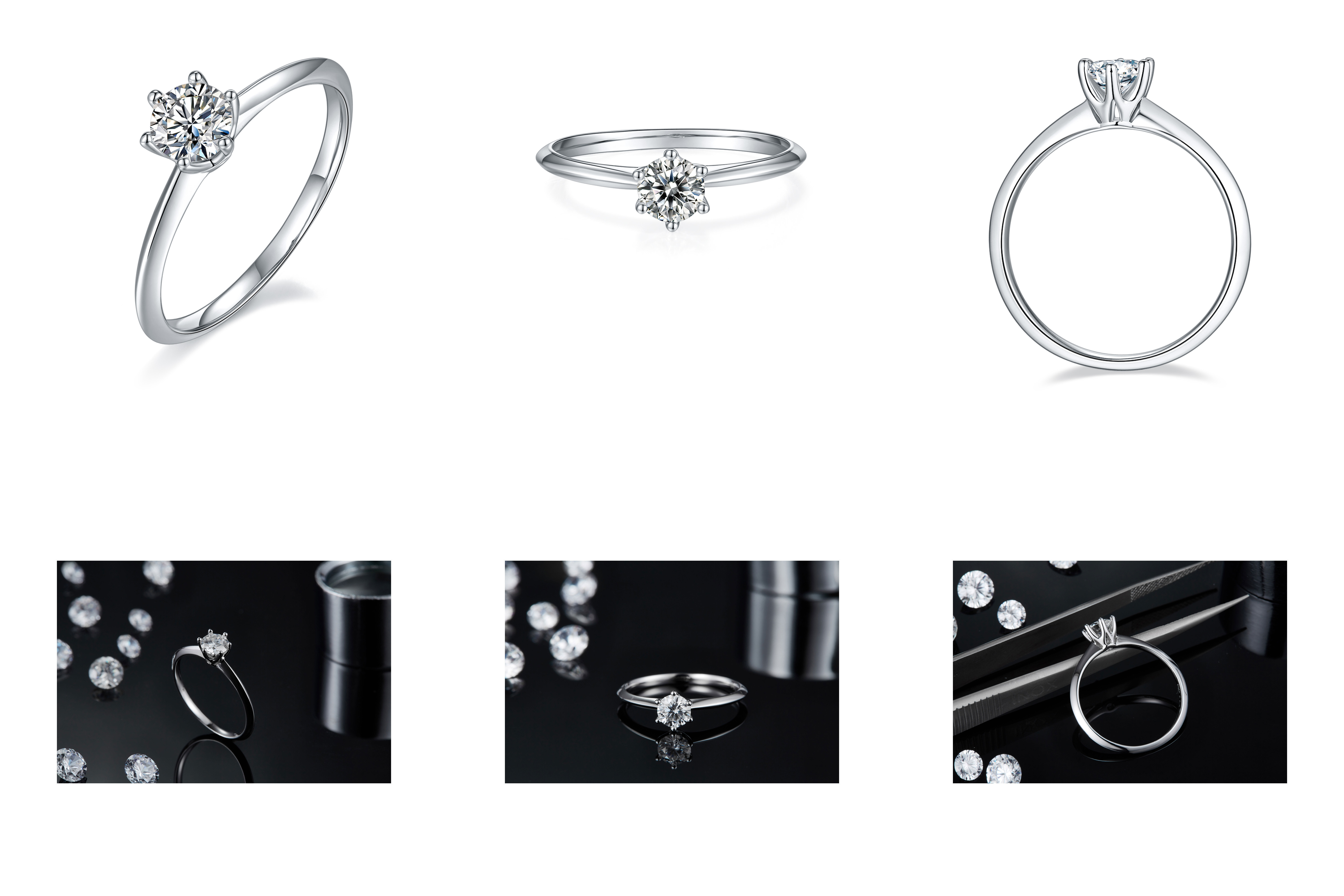 9K with Silver Ring cut White Moissanite Diamond Minimalist Wedding Jewelry