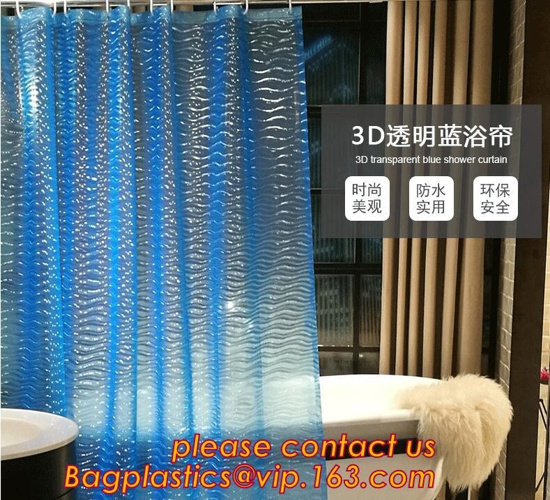 PEVA SHELF LINER, DRAWER MAT, shower curtain with resin hook set, pattern printed polyester shower curtain bagease pack