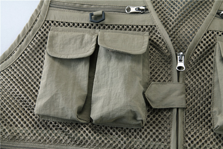 Custom Design Zip Black Utility Outdoor Workwear Journalist Multi-pocket Sleeveless Fishing Men Vest with Mesh
