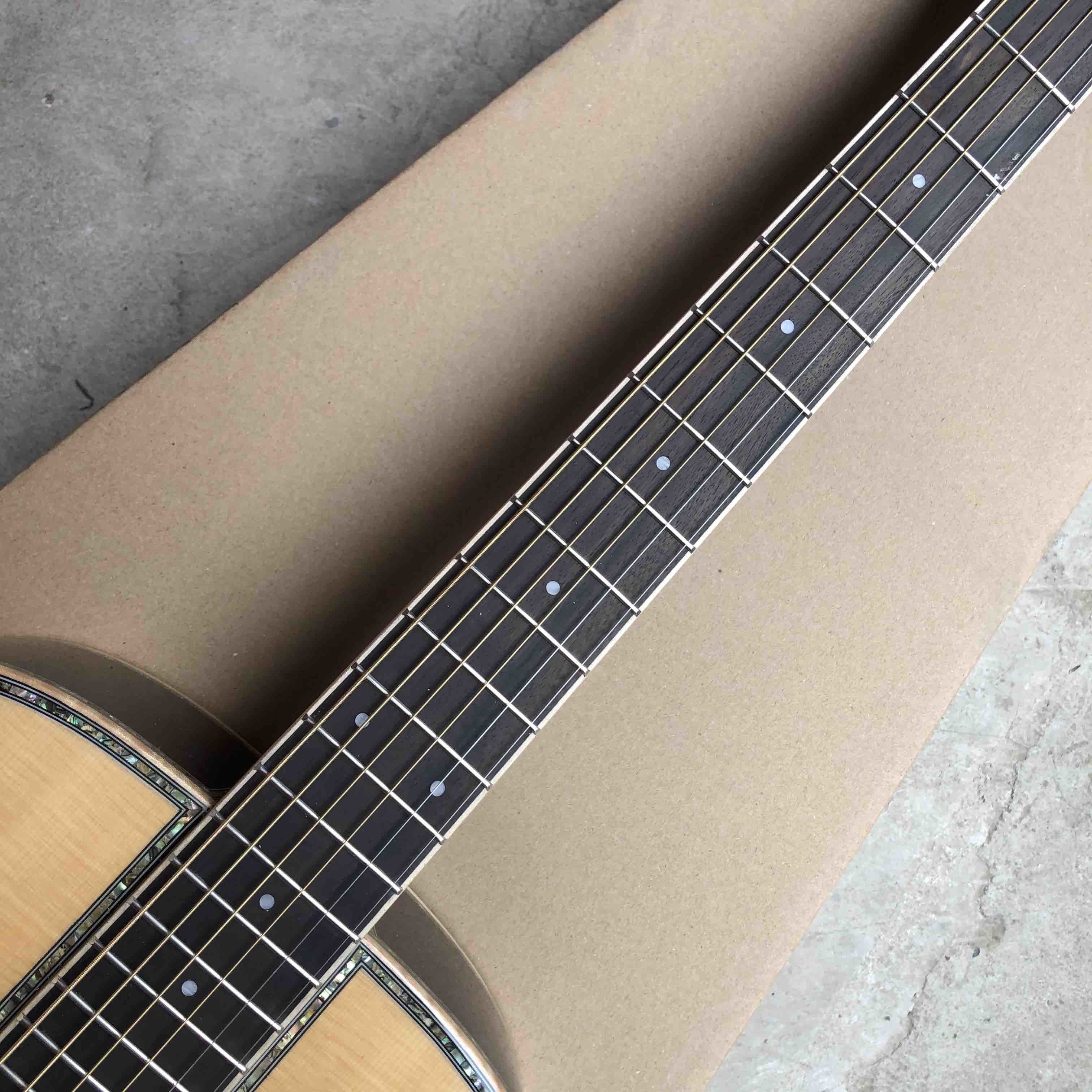 Custom 2020 New Real Abalone Aaaa All Solid Spruce Round Body Maple Binding Acoustic Guitar