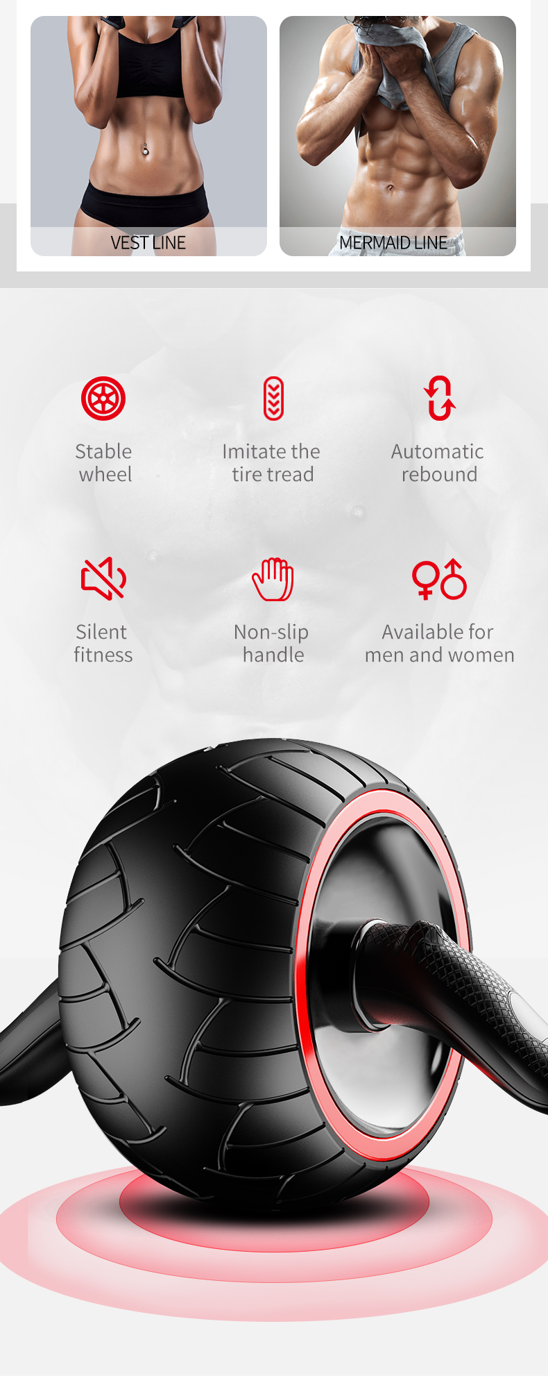 Red Perfect Fitness Ab Carver Pro Roller Enhance Muscle Auto Rebound Ab Wheel Roller Set