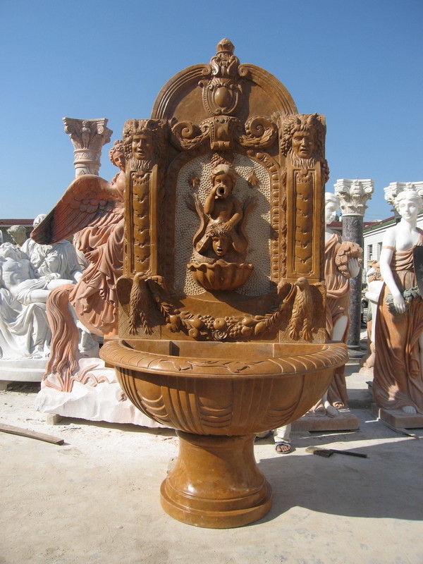 Three Angels White Stone Wall Water Marble Fountain Pool