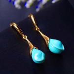 18K Gold Plated Sterling 925 Silver Turquoise Sculptured Tulip Drop Earring