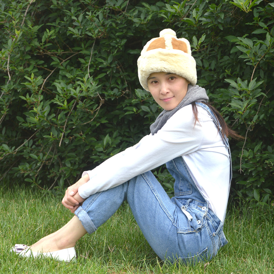 Sheepskin Winter Beanie Hats , Female Fur Headwear Beanie Plain Pattern