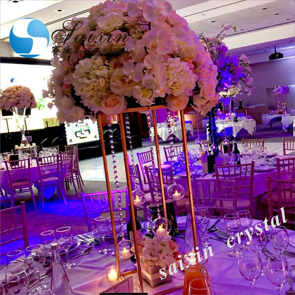 ZT-464 Chic shiny gold wedding centerpieces flower arrangement metal double circle
