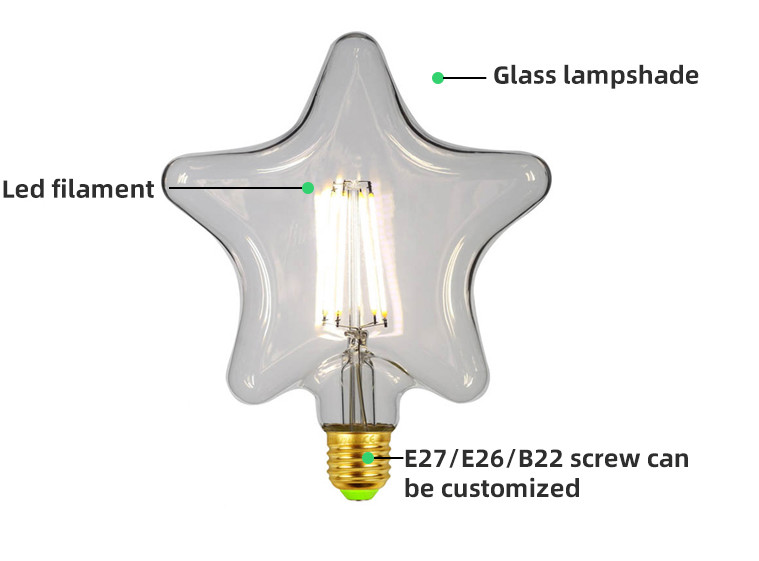 Five Pointed Star Edison LED Filament Bulb AC 220V 240V 3000K 800lm