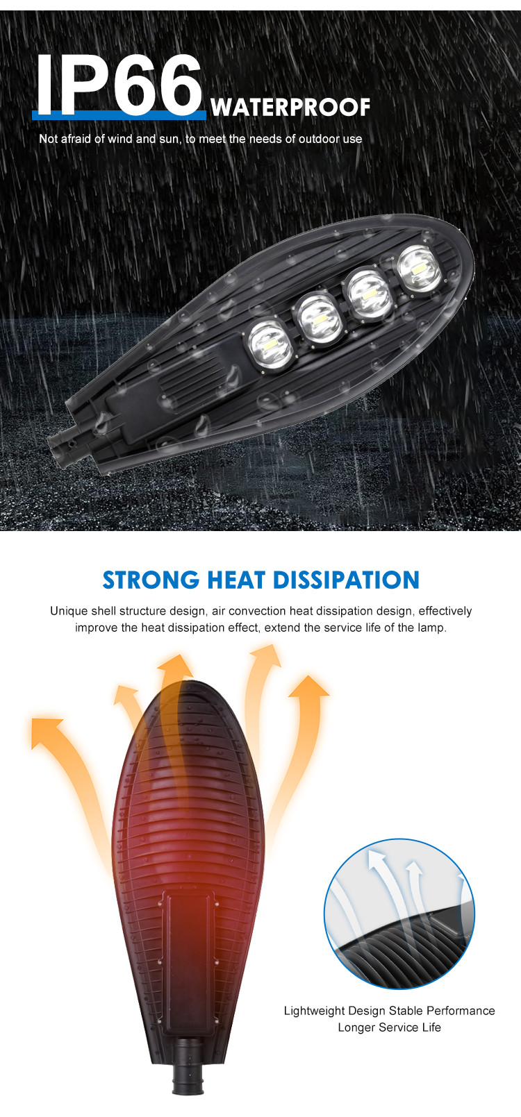 50w/100w/150w/200w/250w High Power Street Light Ip66 AC 85-265V