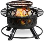 32'' Outdoor Wooden Brazier Round Fire Pit With Quick Removable Cooking Grill