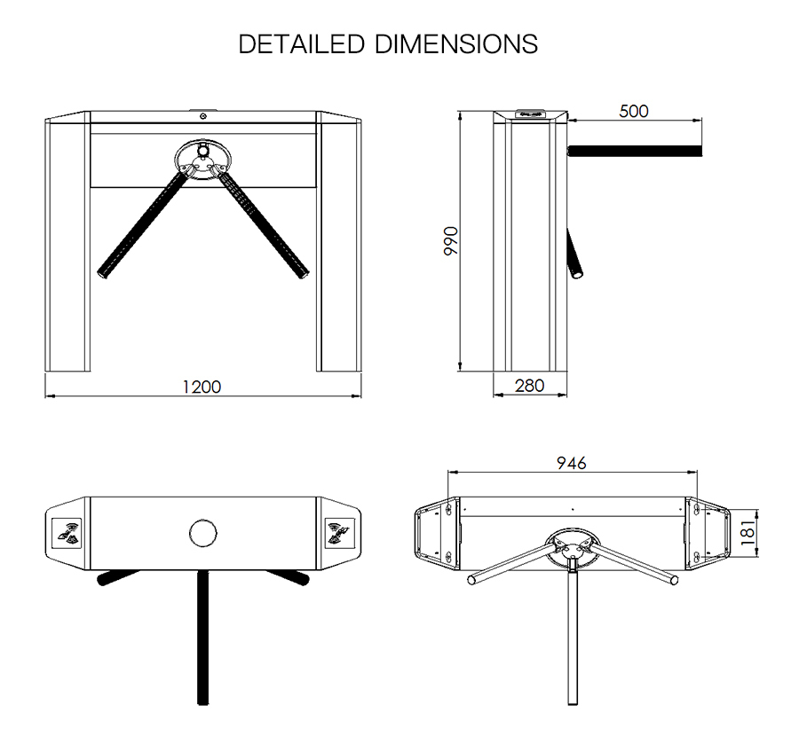 HCW 300-800mm Gate Length RFID Turnstile Gate Semi Automatic Pedestrian Security Gate