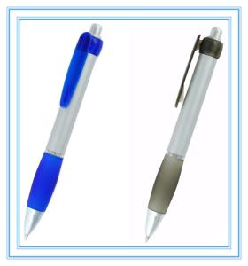 Quality plastic ball pen with rubber grip, logo printed gift pen wholesale