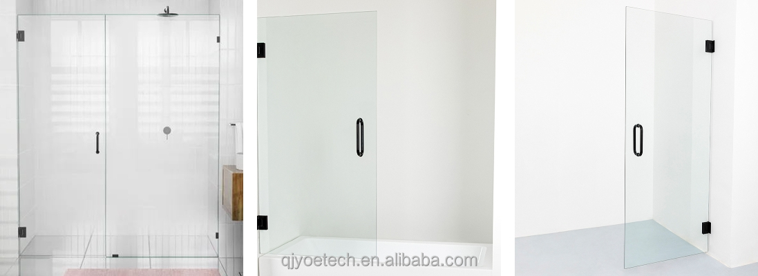 QJY-HD Tempered Glass Black Adjustable Hinged Single Framleless Shower Door for Living Room