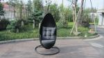 Stock Discount Rattan Furniture Black Rattan Hanging Swing Chair With Grey