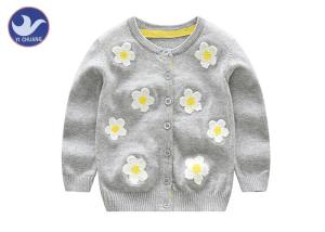 Quality Daisy Flower Embroidery Girls Gray Cardigan Sweater , Girls Open Front Cardigan wholesale