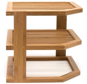 Quality 3 Tier Drainer Drying Wooden Dish Rack For Plate Bamboo Kitchen Corner Organizer Shelf wholesale