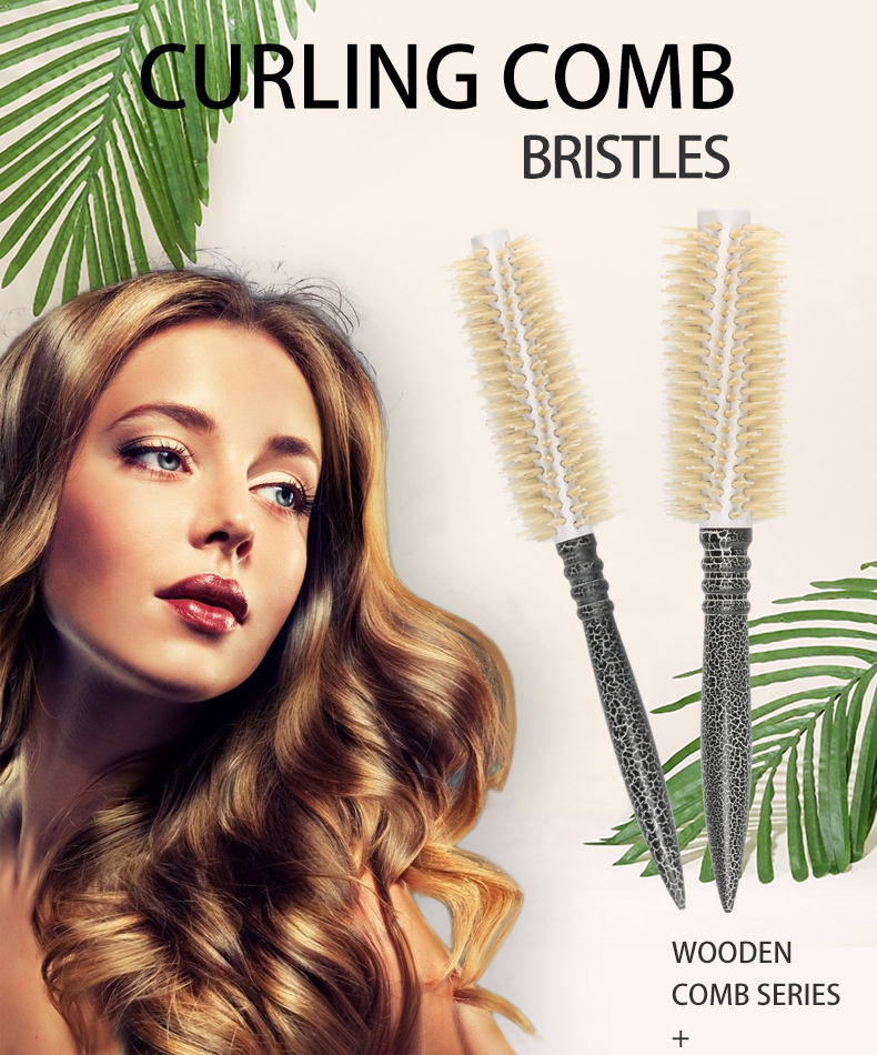 Natural Color Wood Handle Hair Brush Blow Dry Heat Resistant Rolling Curly Hair Brush