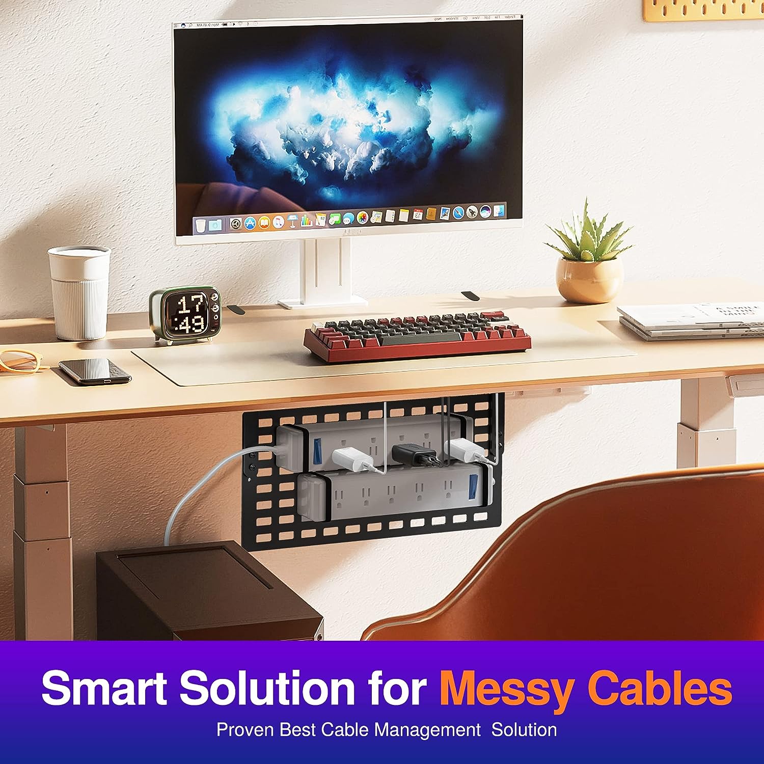 Steel Under Desk Cable Organizer Tray with High Capacity Adjustable Docking Station