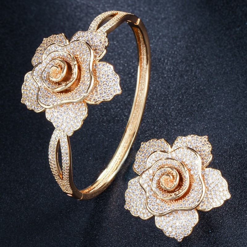 Luxury Rhinestone Flower Bracelet for Women Crystal Bracelet Wedding Bridal Bracelet Gold Silver Color Bracelet Jewelry
