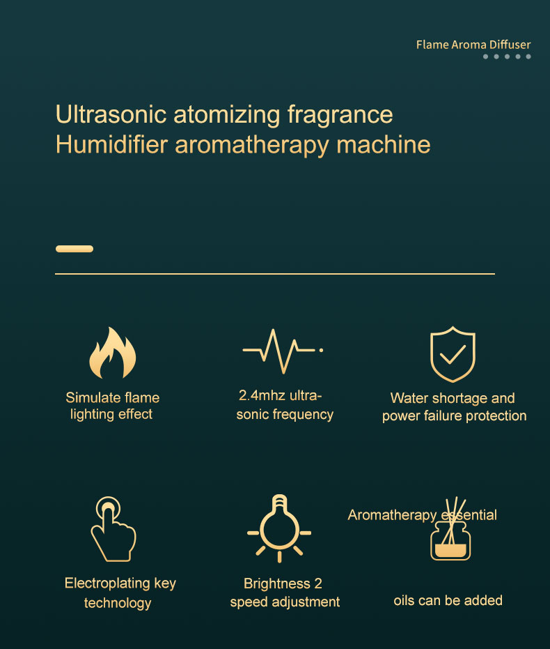 Homefish 2022 Newest Fire Diffuser Ultrasonic 180ml Oil Diffus Essenti Oil Aroma Diffuser Humidifier Flam