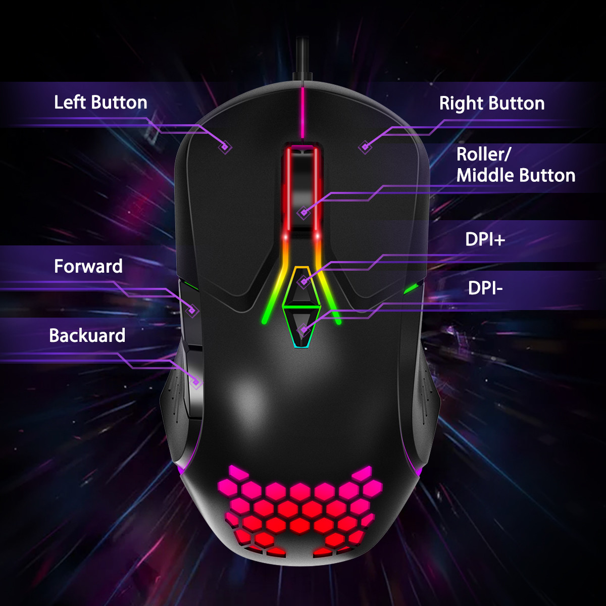 6400DPI Combatwing CW902 RGB Gaming Mouse 100mA With Para Cord