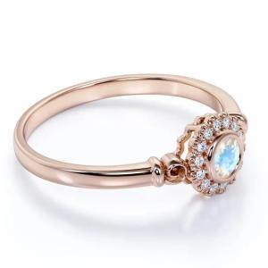 Quality 925 Sterling Silver Rose gold 1 Carat Flower Halo Ring Rainbow Moonstone Ring wholesale