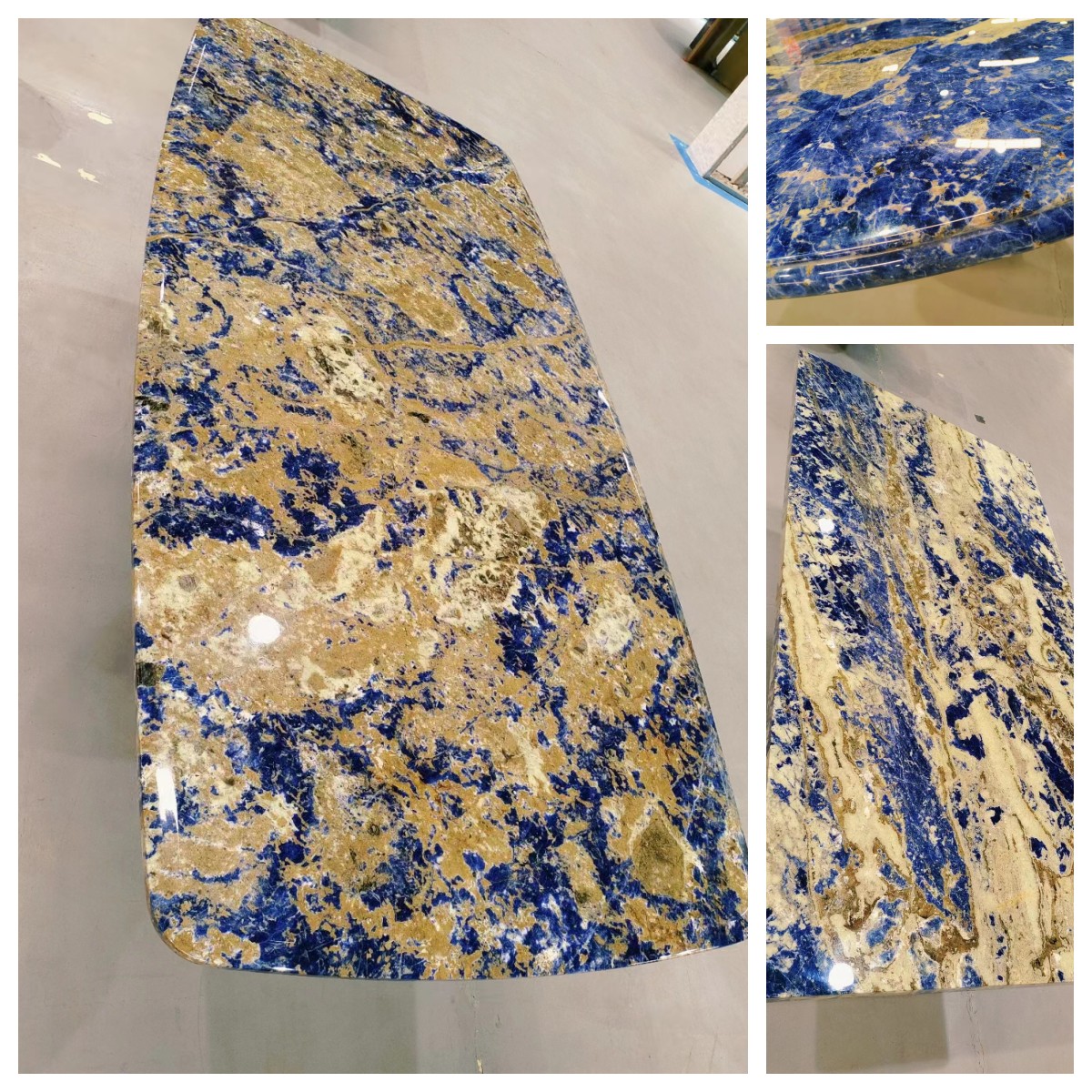 Modern Calcite Marble Worktop Dining Table with Translucent Bolivian Blue Stone Basin
