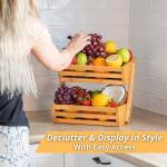 100% Bamboo Kitchen Storage Multifunctional 2 Tier Vegetable Rack
