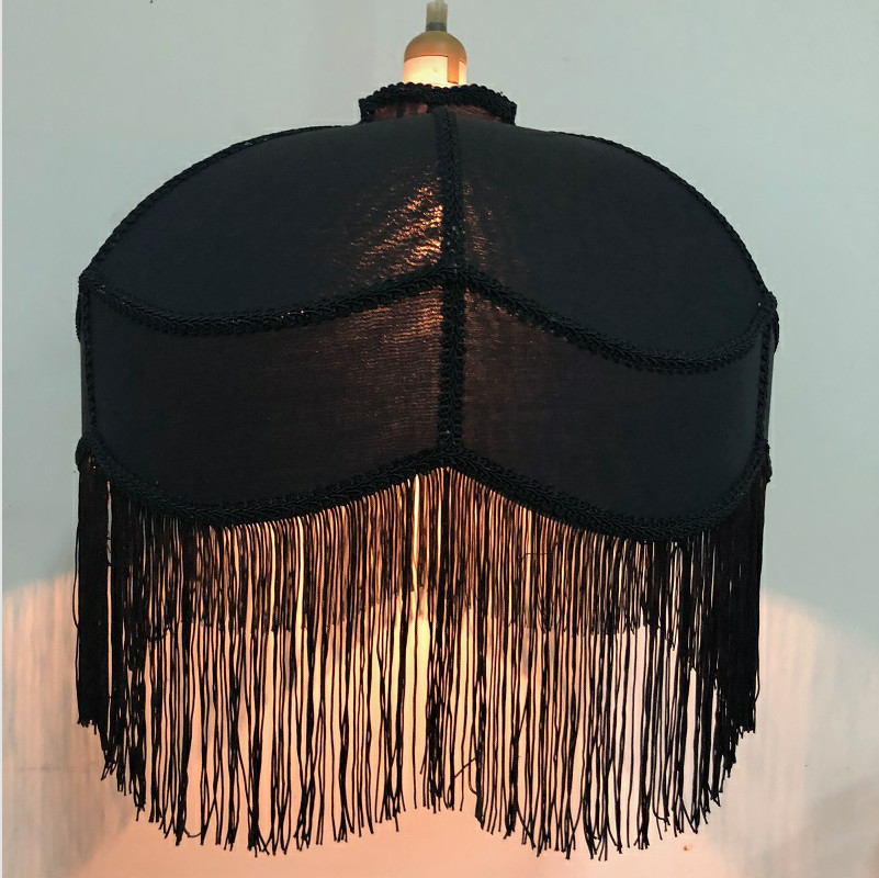 Balck 2 Layer Tassel Fringe Lampshade Vintage Lamp Shades With Fringe