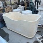 Freestanding Marble Bathtub Cream Natural Stone Elegant Bathtub Hotel Luxury