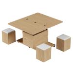 Contemporary Lift-Top Foldable Coffee Table with 4 Stools & Storage for Living