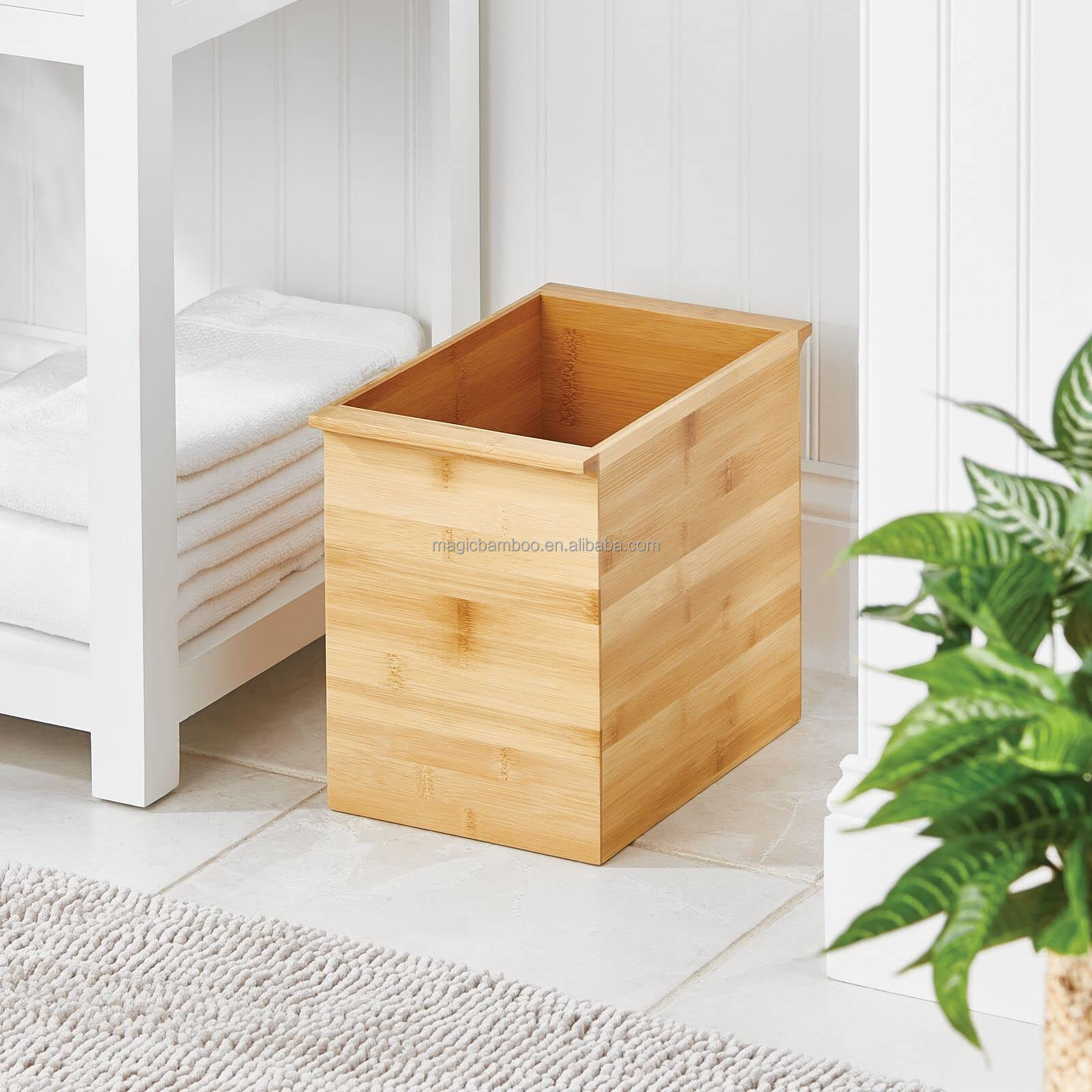 Bamboo Paper Towel Roll Storage Container Organizer for Bathroom
