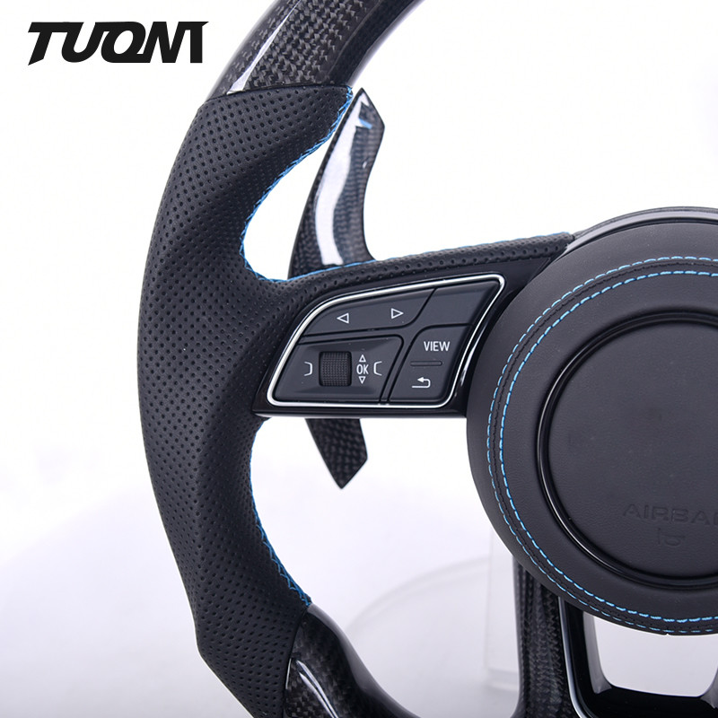 Black Perforated Leather Carbon Fiber Steering Wheel Audi RS3 S3 A3 A4 RS4