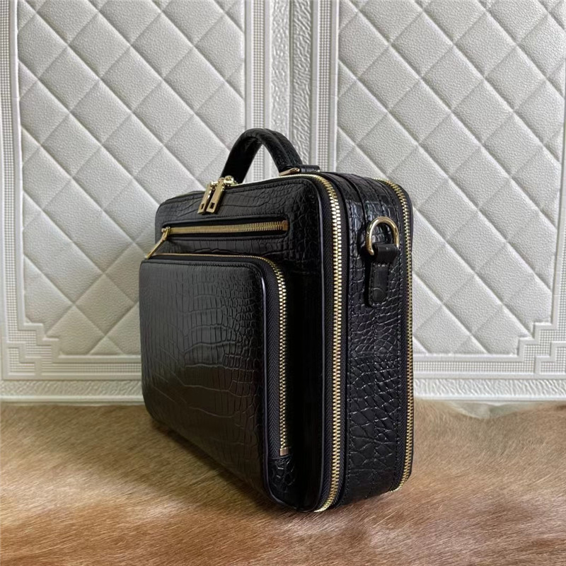 Exotic Crocodile Belly Skin Businessmen Small Briefcase ZIP Working Purse Genuine Real Alligator Leather Male Handbag