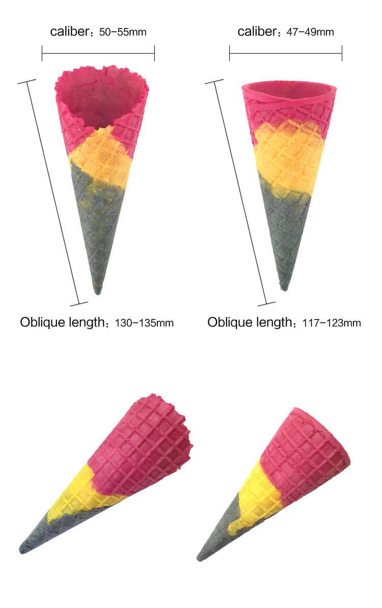 Ice Cream Cone Multicolor Wafer Cones 150mm Lenth With 26 ° Angle