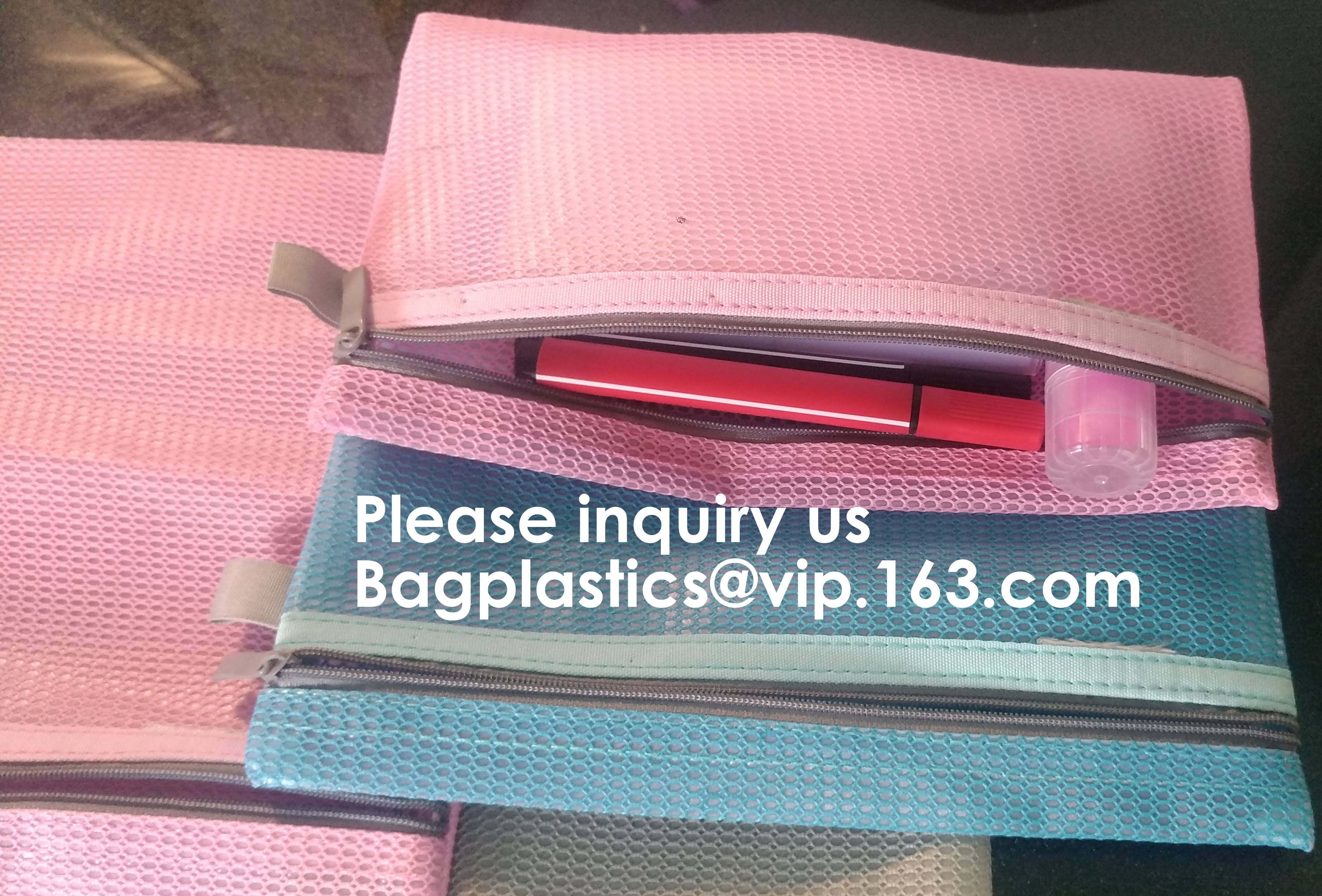 Mesh Organizer Storage Bag Durable File Bag for Office Stationery and Travel,Zipper Mesh File Bag Cosmetic Bag PVC Bag f