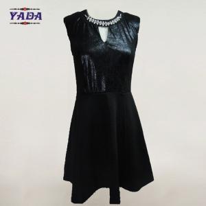 Quality Fashion pu cocktail lady's summer sleeveless dress women office uniform dresses with rhinestone applique wholesale